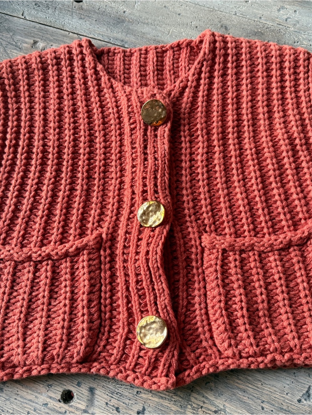 Handknit Button-Front Vest - Rust - Picture 9 of 9
